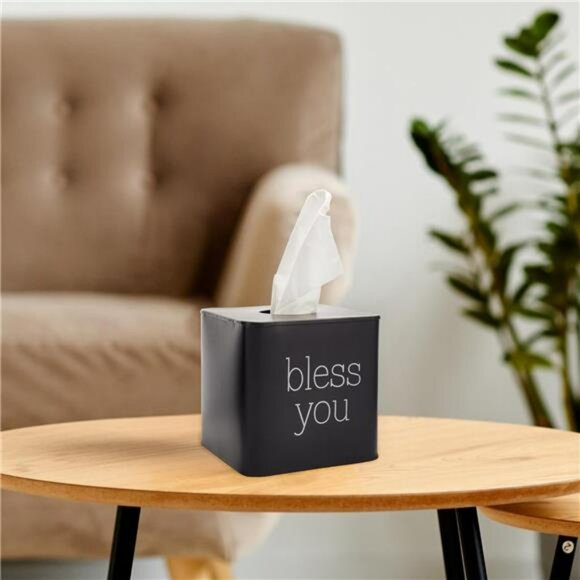 Black metal square tissue box cover cube tissue holder for bathroom bedroom offi - Picture 6 of 8